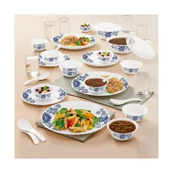 Larah By Borosil Leona Silk Series Opalware Dinner Set with Glasses 40 Pieces