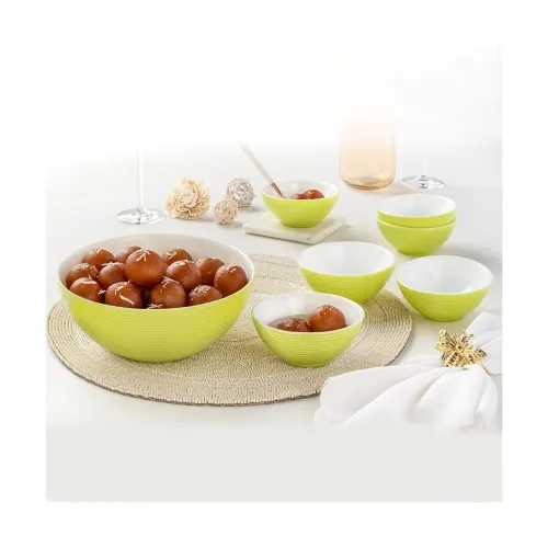Image of Larah by Borosil Lime Green Orbit Opalware Pudding Set (7 Pcs)
