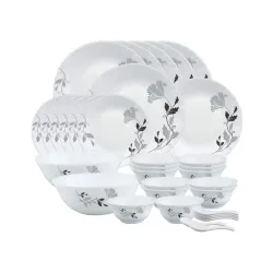 Larah by Borosil Millenia Opalware Dinner Set, 35 Pcs, White