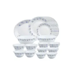 Larah by Borosil Mist Opalware Dinner Set, 33-Pieces, White