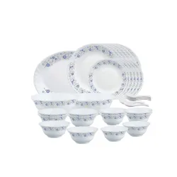 Larah by Borosil Mist Opalware Dinner Set, 33-Pieces, White