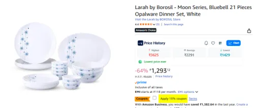 Image of Larah by Borosil Moon Series Bluebell 21 Pieces Opalware Dinner Set