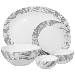 Larah by Borosil - Moon Series, Marble 27 Pieces Opalware Dinner Set, White