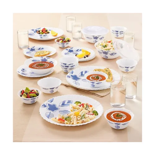 Image of Larah By Borosil Morning Glory Silk Series Opalware Dinner Set With Glasses 35 Pcs For Family of 6, Microwave & Dishwash