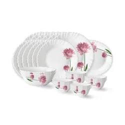 Larah by Borosil Nargis Fluted Series Opalware Dinner Set (27 Pieces)