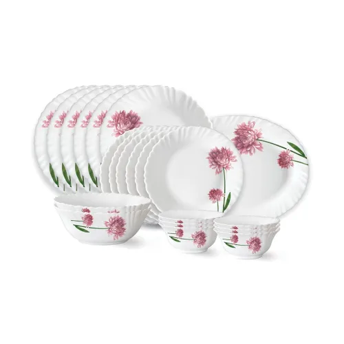 Image of Larah by Borosil Nargis Fluted Series Opalware Dinner Set | 21 Pieces 