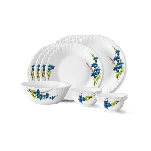 Image of Larah by Borosil Nina Fluted Series Opalware Dinner Set | 13 Pieces for Family of 4