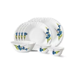 Larah by Borosil Nina Fluted Series Opalware Dinner Set | 13 Pieces for Family of 4