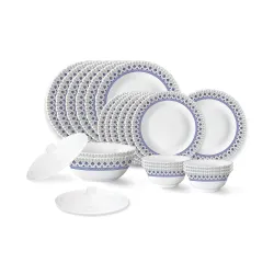 Larah by Borosil Ocean Fluted Series Opalware Dinner Set | 23 Pieces for Family of 6 | Microwave & Dishwasher Safe | Bone-Ash Free | Crockery Set for Dining & Gifting | Plates & Bowls | Whit...
