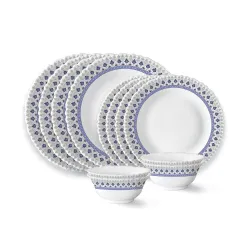 Larah by Borosil Ocean Fluted Series Opalware Dinner Set | 12 Pieces for Family of 4 | Microwave & Dishwasher Safe |