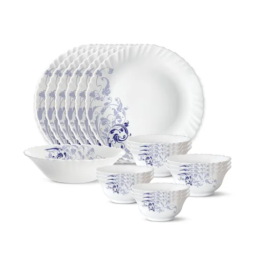 Image of Larah by Borosil Blue Eve Silk Series Opalware 19 Pieces Dinner Set 
