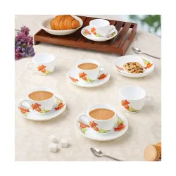Larah by BOROSIL Red Iris Opalware Cup and Saucer Set of 12 pcs