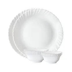 Larah by Borosil Plain White Silk Series Opalware Dinner Set 6 Pieces