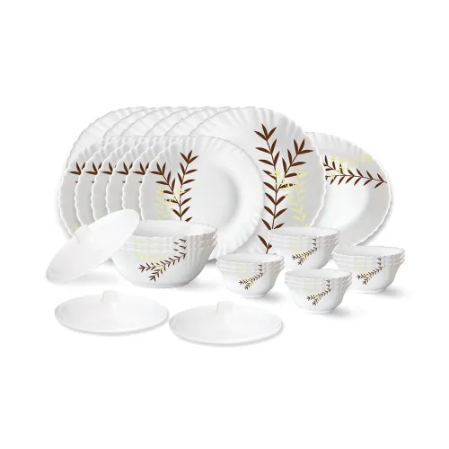 Image of Larah by Borosil Oak Fluted Series Opalware Dinner Set 31 Pieces for Family of 6