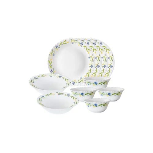 Image of Larah by BOROSIL Cripper Opalware Dinner Floral Set, 10 -Piece, White