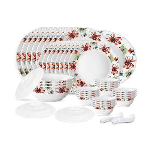 Image of Larah by Borosil Silk Series Bali Opalware Dinner Set | 47 Pieces for Family of 8 