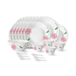 Larah by Borosil Opalware Dinner Set | 33 Pieces for Family of 6