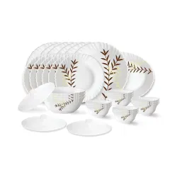 Larah by Borosil Oak Fluted Series Opalware Dinner Set 31 Pieces for Family of 6