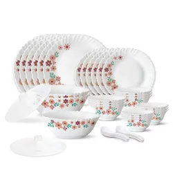 Larah by Borosil 35 Pieces Opalware Dinner Set | for Family of 6 | Microwave & Dishwasher Safe | Bone-Ash Free | Crocker