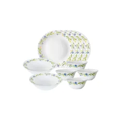 Larah by BOROSIL Cripper Opalware Dinner Floral Set, 10 -Piece, White