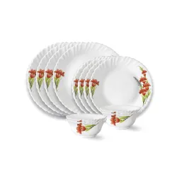Larah by Borosil Red Iris Fluted Series Opalware Dinner Set