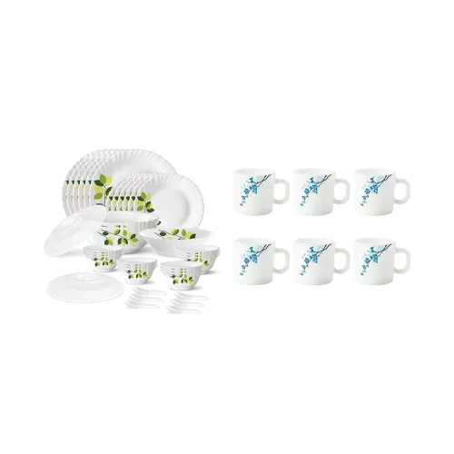 Image of Larah by Borosil Opalware Combo – 35-Pc Dinner Set + 6 Mugs