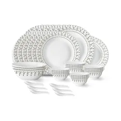 Larah by Borosil Ora Gold Fluted Series Opalware Dinner Set of Plate, Veg Bowls