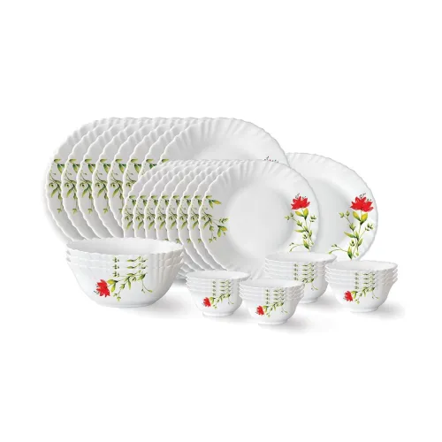 Image of Larah by Borosil Oriental Fluted Series Opalware Dinner Set | 36 Pieces