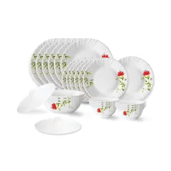 Larah by Borosil Oriental Fluted Series Opalware Dinner Set | 23 Pieces for Family of 6 | Microwave & Dishwasher Safe | 