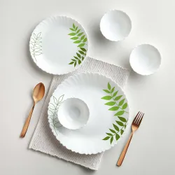 Larah by Borosil Pack of 13 Opalware Dinner Set (Green, Microwave Safe)