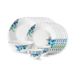 Larah by Borosil Pansy 19-Piece Fluted Opalware Dinner Set