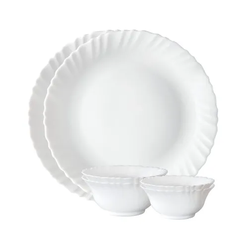 Image of Larah by Borosil Plain White Silk Series Opalware Dinner Set | 6 Pieces for Family of 2