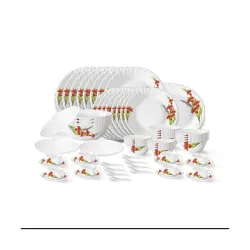 Larah by Borosil Red Iris 63-Piece Opalware Dinner Set