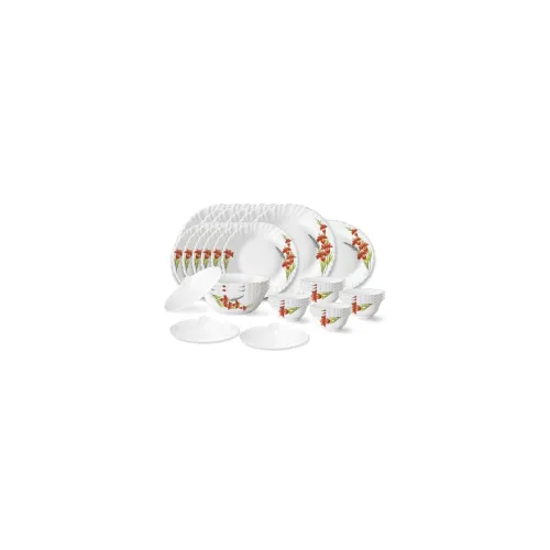 Image of Larah by Borosil Red Iris Fluted Series Opalware Dinner Set 
