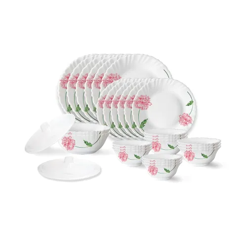 Image of Larah by Borosil Red Mist Fluted Series Opalware Dinner Set 28 Pieces