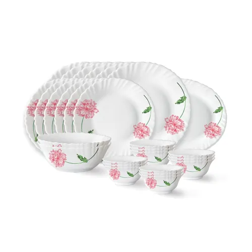 Image of Larah by Borosil Red Mist Fluted Series Opalware Dinner Set 27 pieces