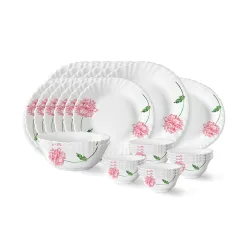 Larah by Borosil Red Mist Fluted Series Opalware Dinner Set 27 pieces