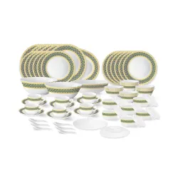 Larah by Borosil Regal Fluted Series Opalware Dinner Set | 66 Pieces for Family of 6 | Microwave & Dishwasher Safe | Bone-Ash Free | Crockery Set for Dining & Gifting | Plates & Bowls | Whit...