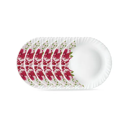 Image of Larah by BOROSIL Rose Red 6 Pcs Opalware Plate Set