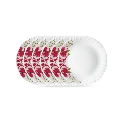 Larah by BOROSIL Rose Red 6 Pcs Opalware Plate Set