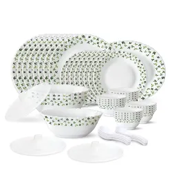 Larah by Borosil Sage Silk Opalware 47-Piece Dinner Set, White