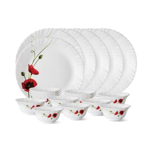 Image of Larah by Borosil Glass Red CarnationThali Set 18 Pieces