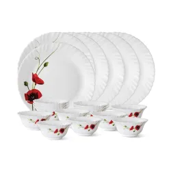 Larah by Borosil Glass Red CarnationThali Set 18 Pieces