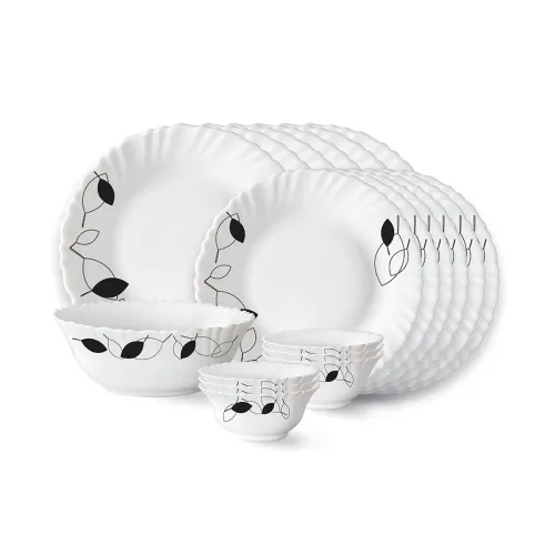 Image of Larah by Borosil Shadow Fluted Series Opalware Dinner Set | 19 Pieces for Family of 6 | Microwave & Dishwasher Safe | Bo