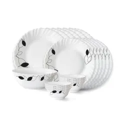 Larah by Borosil Shadow Fluted Series Opalware Dinner Set | 19 Pieces for Family of 6 | Microwave & Dishwasher Safe | Bo