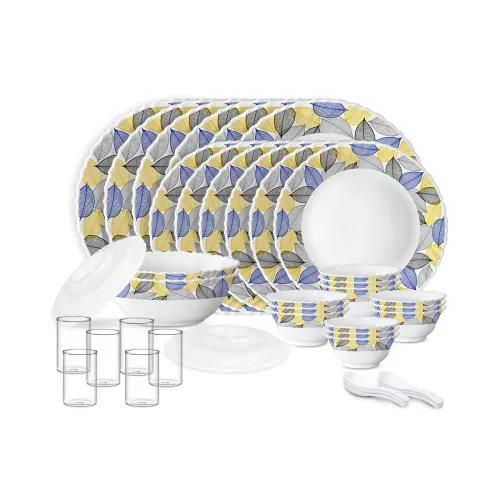 Image of Larah by Borosil Silk Series Kora Opalware Dinner Set with Vision Glass | 40 pcs for Family of 6 | Microwave & Dishwashe