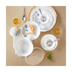 Larah by Borosil Silk Series Twilight Opalware Dinner Set with Steel Spoon | 41 Pcs for Family of 6 | Microwave & Dishwa