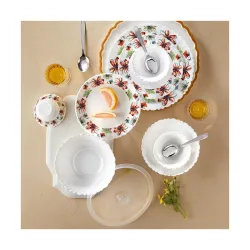 Larah by Borosil Silk Series Bali Opalware Dinner Set with Steel Spoon | 41 Pcs for Family of 6 | Microwave & Dishwasher Safe | Bone-Ash Free | Crockery Set for Dining & Gifting | Plates & B...