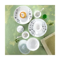Larah by Borosil Silk Series Luna Opalware Dinner Set with Steel Spoon | 55 Pcs for Family of 8 | Microwave & Dishwasher Safe | Bone-Ash Free | Crockery Set for Dining & Gifting | Plates & B...
