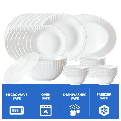 Image of Larah by Borosil Silk Series Opalware Dinner Set for Family of 6 (47pc)